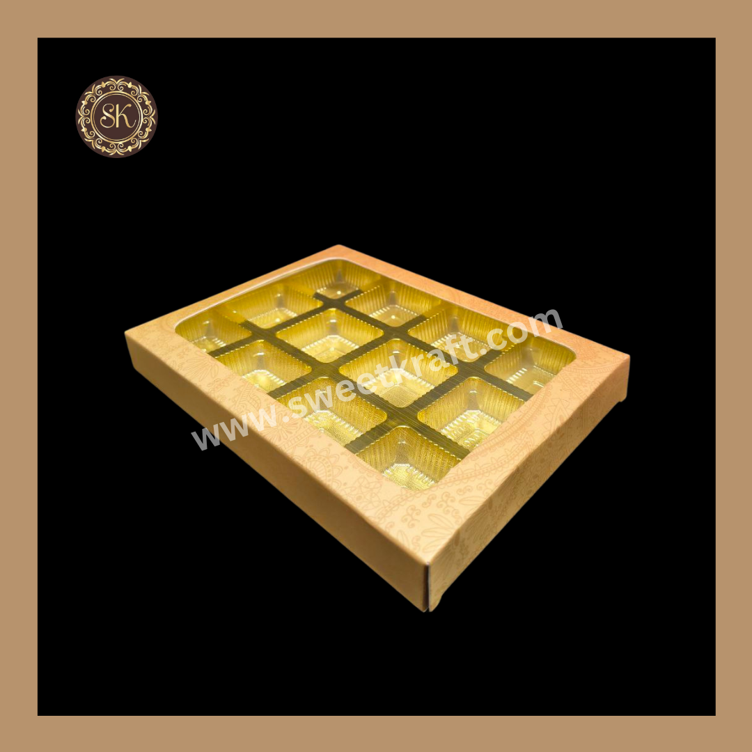 12 Cavity Box | Diwali Greeting Box | 12 Cavity | Golden Cavity | Chocolate Box | Gift Box | Mithai Box | Brown- (With Cavity Tray)