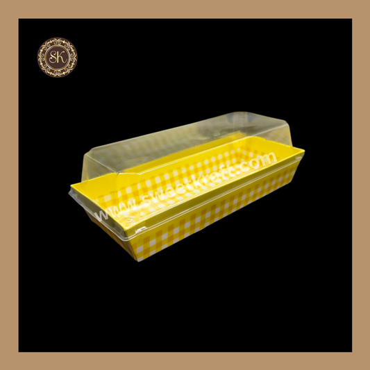 Printed Direct Bakeable Mould With Lid | Direct Bakeable Plum Cake Mould With Lid |  Cake Mould With Lid | Rectangle Shape | Yellow - Pack of 10pcs