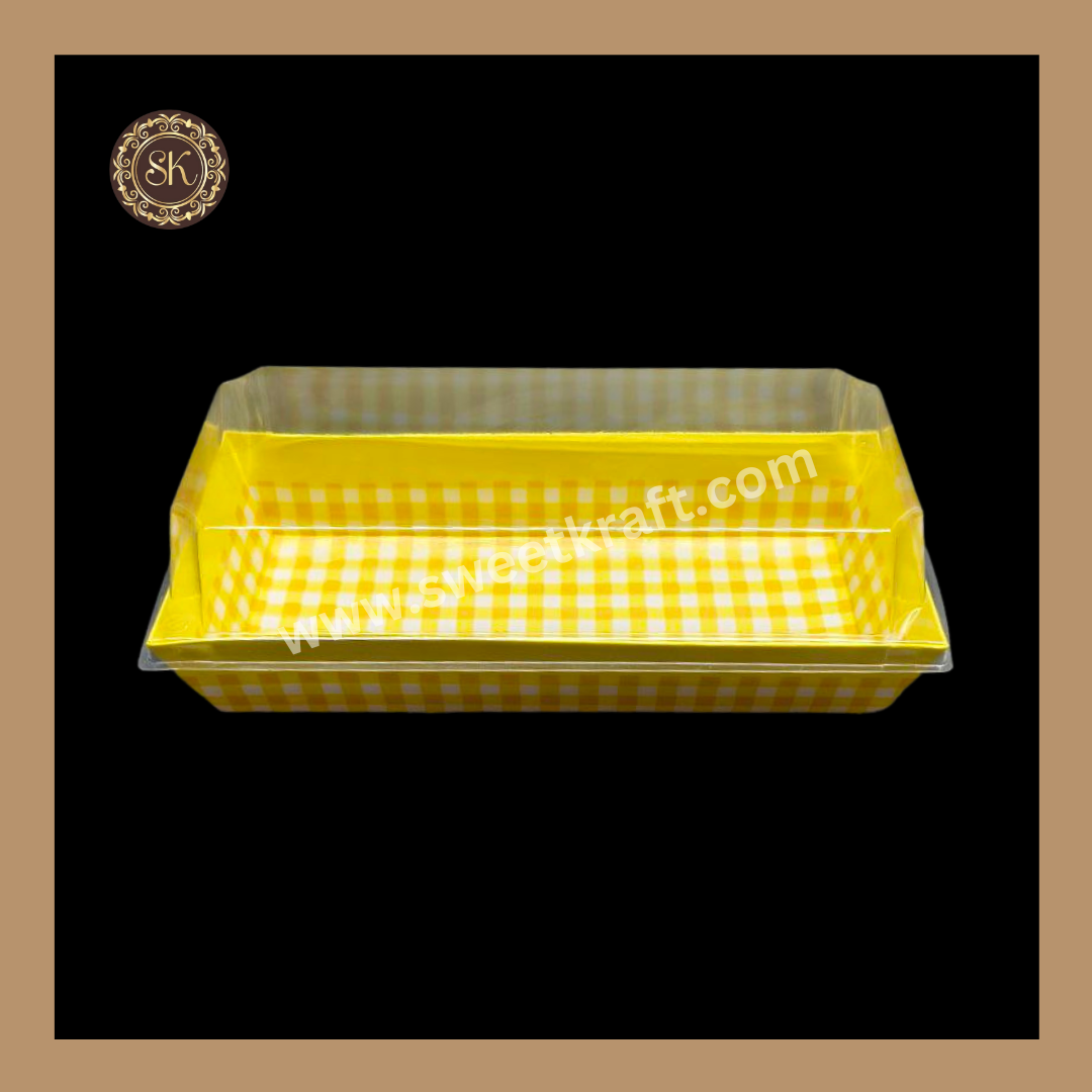Printed Direct Bakeable Mould With Lid | Direct Bakeable Plum Cake Mould With Lid |  Cake Mould With Lid | Rectangle Shape | Yellow - Pack of 10pcs