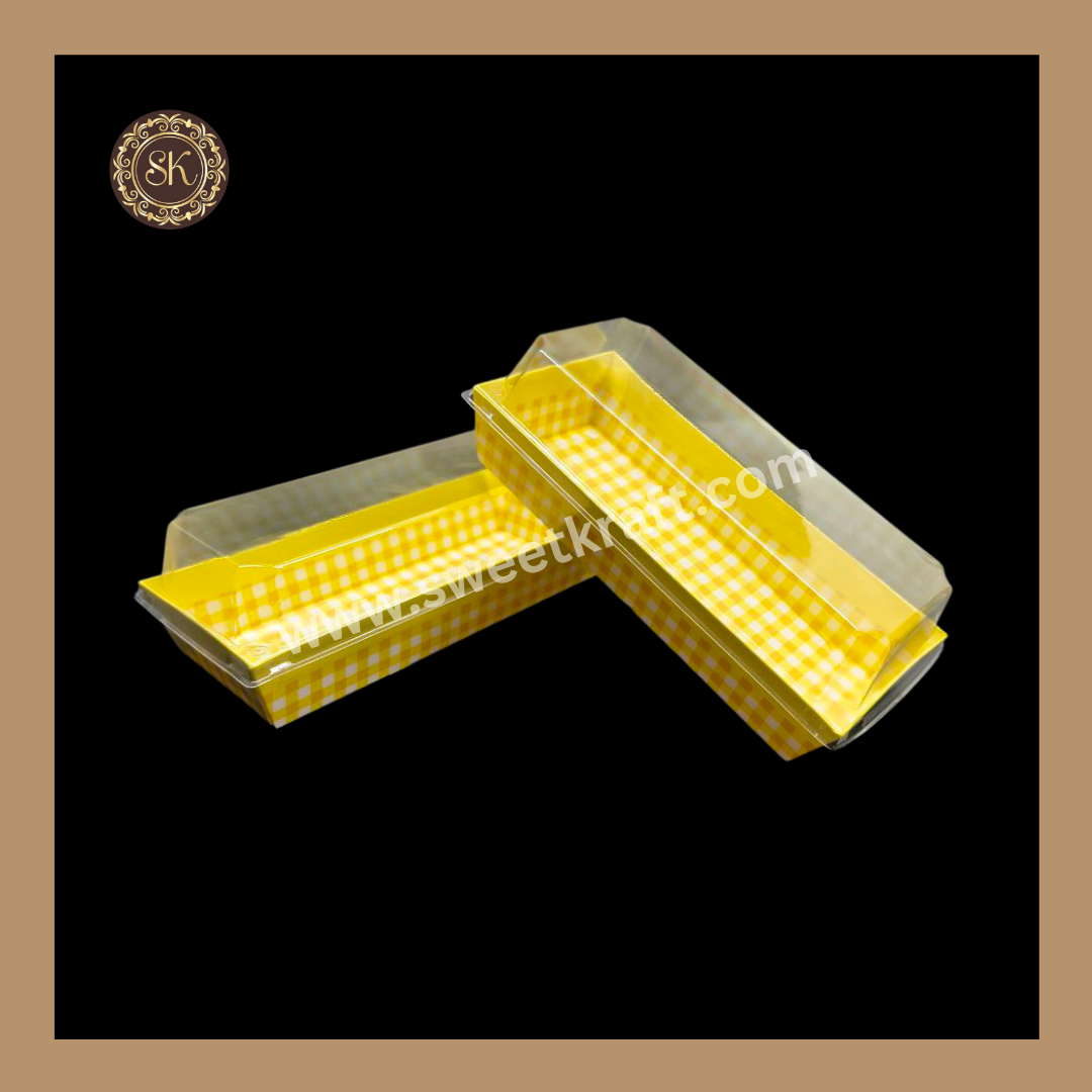 Printed Direct Bakeable Mould With Lid | Direct Bakeable Plum Cake Mould With Lid |  Cake Mould With Lid | Rectangle Shape | Yellow - Pack of 10pcs