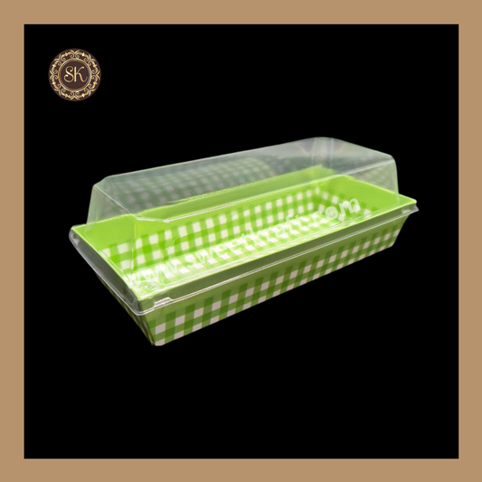 Printed Direct Bakeable Mould With Lid | Direct Bakeable Plum Cake Mould With Lid | Cake Mould With Lid | Rectangle Shape | Green - Pack of 10pcs
