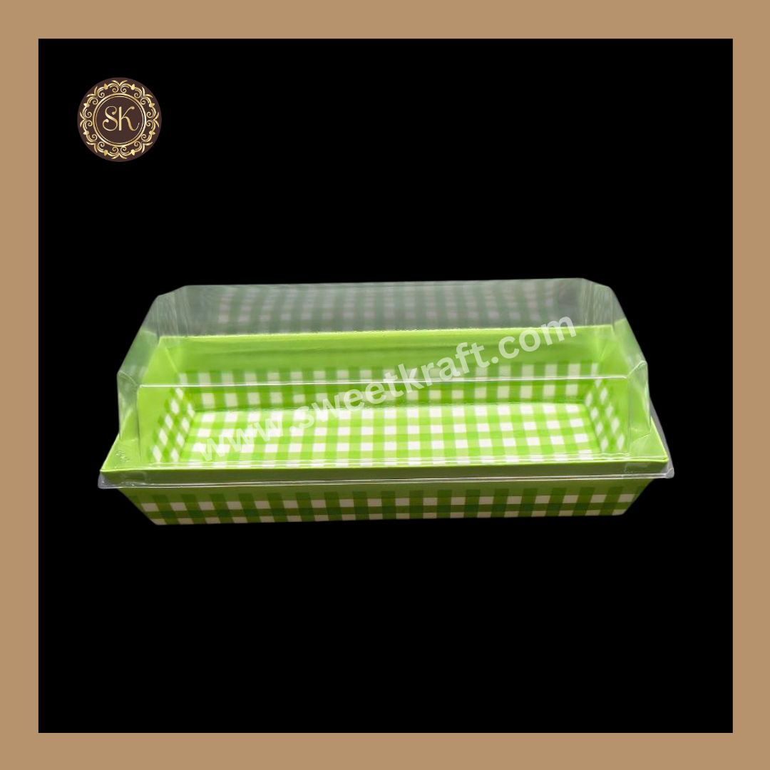 Printed Direct Bakeable Mould With Lid | Direct Bakeable Plum Cake Mould With Lid | Cake Mould With Lid | Rectangle Shape | Green - Pack of 10pcs