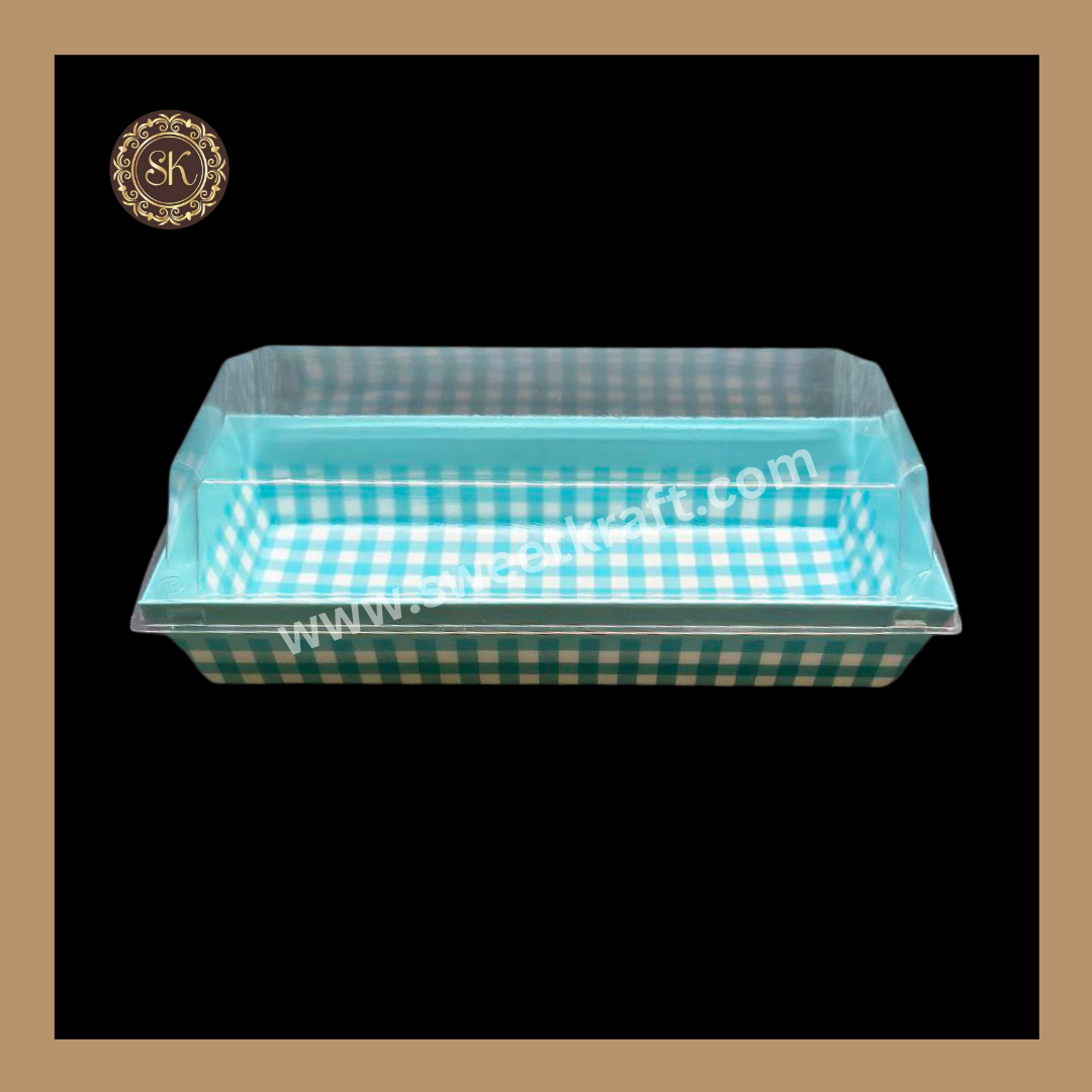 Printed Direct Bakeable Mould With Lid | Direct Bakeable Plum Cake Mould With Lid | Cake Mould With Lid | Rectangle Shape | Blue - Pack of 10pcs