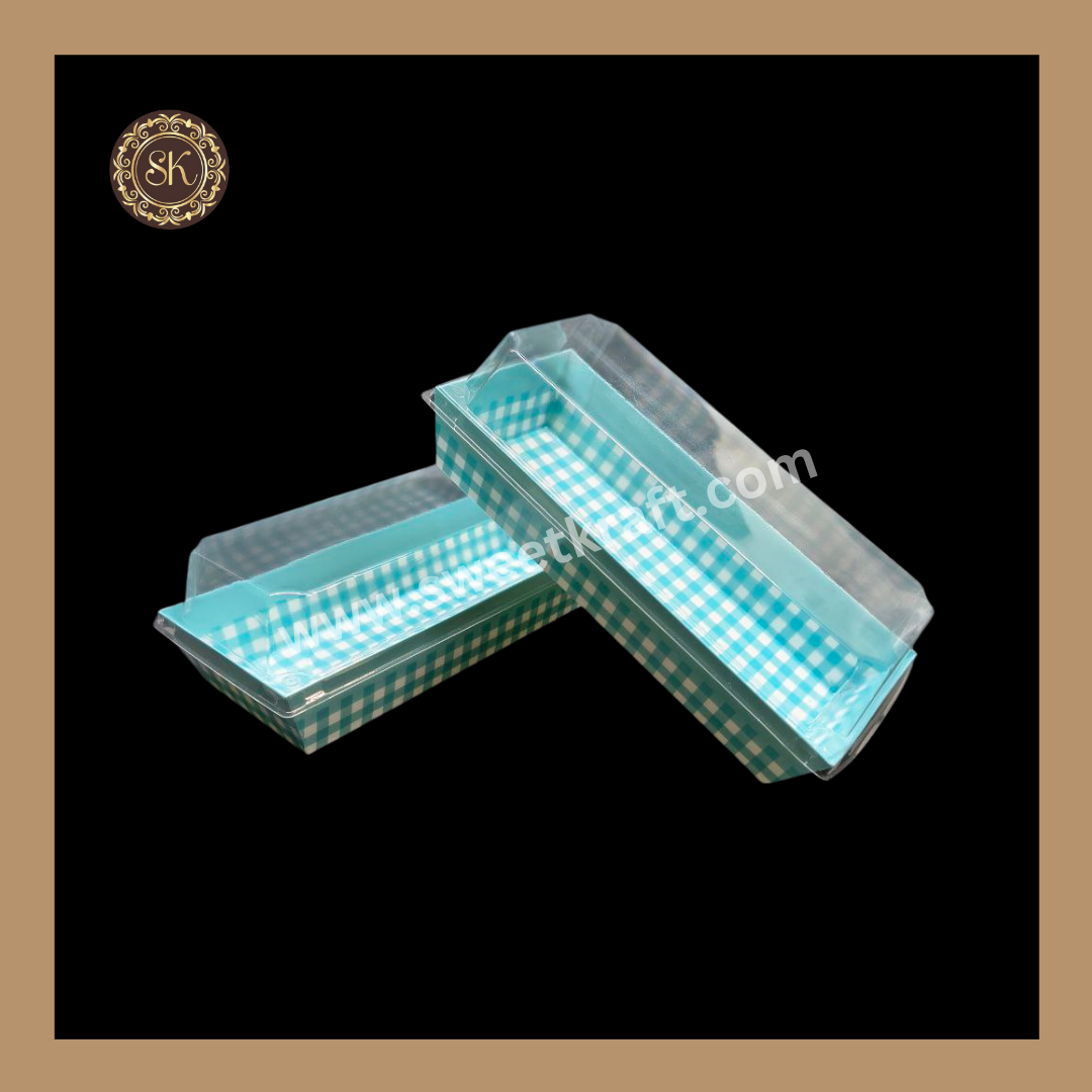 Printed Direct Bakeable Mould With Lid | Direct Bakeable Plum Cake Mould With Lid | Cake Mould With Lid | Rectangle Shape | Blue - Pack of 10pcs