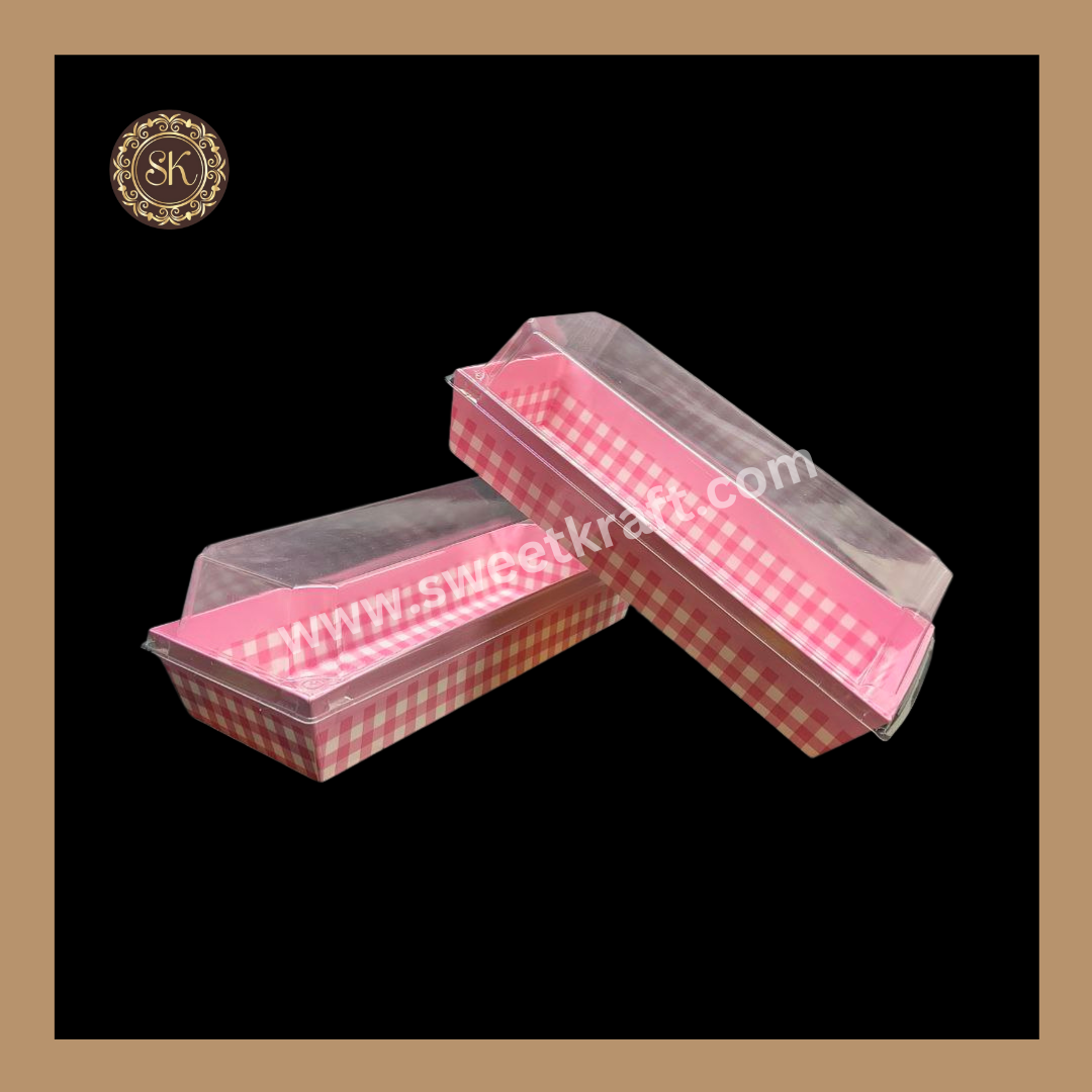 Printed Direct Bakeable Mould With Lid | Direct Bakeable Plum Cake Mould With Lid | Cake Mould With Lid | Rectangle Shape | Pink - Pack of 10pcs