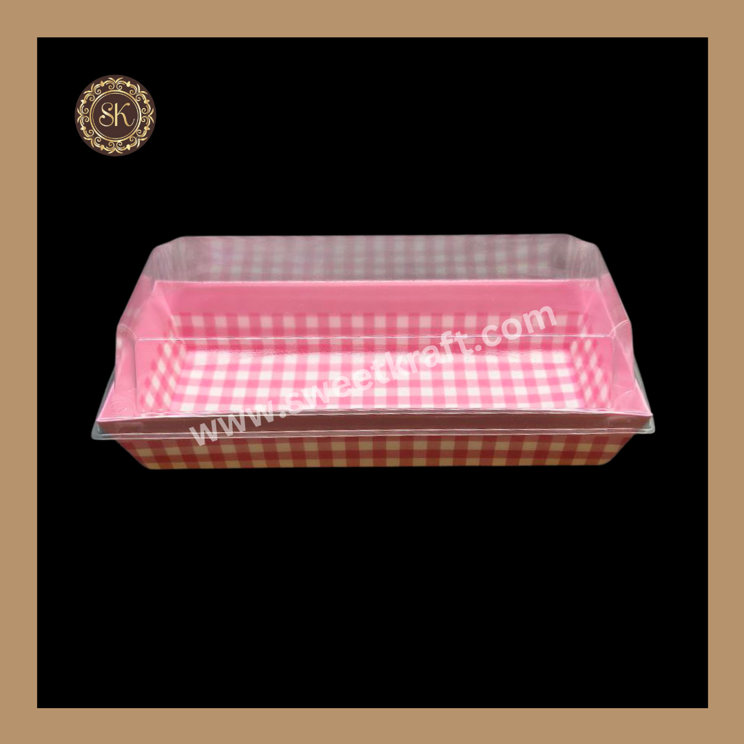 Printed Direct Bakeable Mould With Lid | Direct Bakeable Plum Cake Mould With Lid | Cake Mould With Lid | Rectangle Shape | Pink - Pack of 10pcs