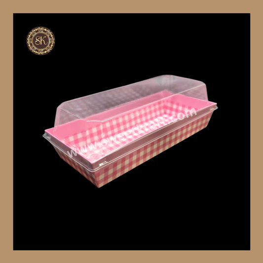 Printed Direct Bakeable Mould With Lid | Direct Bakeable Plum Cake Mould With Lid | Cake Mould With Lid | Rectangle Shape | Pink - Pack of 10pcs