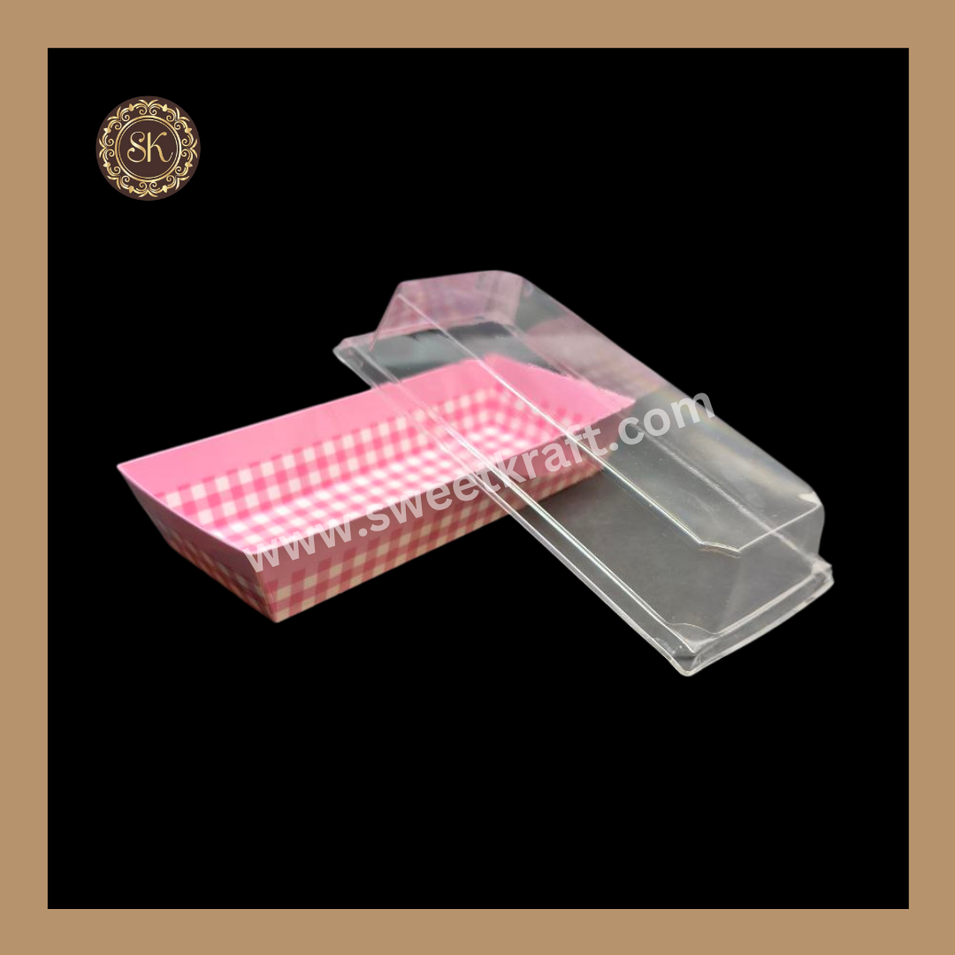 Printed Direct Bakeable Mould With Lid | Direct Bakeable Plum Cake Mould With Lid | Cake Mould With Lid | Rectangle Shape | Pink - Pack of 10pcs