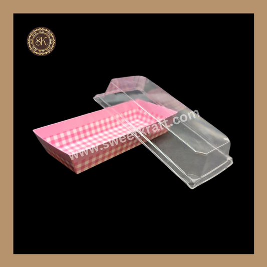 Printed Direct Bakeable Mould With Lid | Direct Bakeable Plum Cake Mould With Lid | Cake Mould With Lid | Rectangle Shape | Pink - Pack of 10pcs