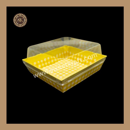 Printed Direct Bakeable Mould With Lid | Direct Bakeable Plum Cake Mould With Lid | Cake Mould With Lid | Square Shape | Yellow - Pack of 10pcs