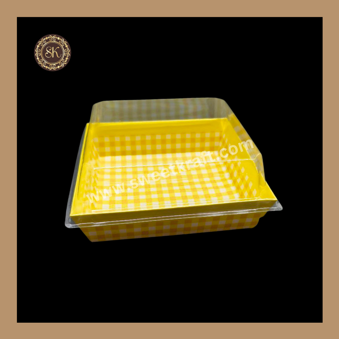 Printed Direct Bakeable Mould With Lid | Direct Bakeable Plum Cake Mould With Lid | Cake Mould With Lid | Square Shape | Yellow - Pack of 10pcs