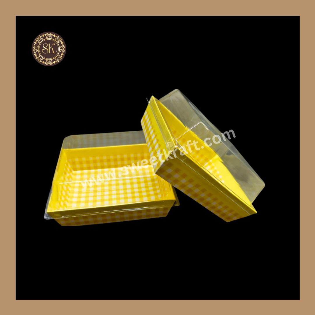 Printed Direct Bakeable Mould With Lid | Direct Bakeable Plum Cake Mould With Lid | Cake Mould With Lid | Square Shape | Yellow - Pack of 10pcs