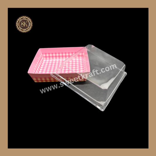 Printed Direct Bakeable Mould With Lid | Direct Bakeable Plum Cake Mould With Lid | Cake Mould With Lid | Square Shape | Pink - Pack of 10pcs