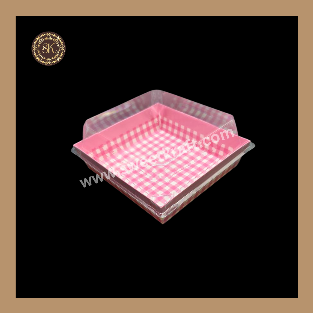Printed Direct Bakeable Mould With Lid | Direct Bakeable Plum Cake Mould With Lid | Cake Mould With Lid | Square Shape | Pink - Pack of 10pcs