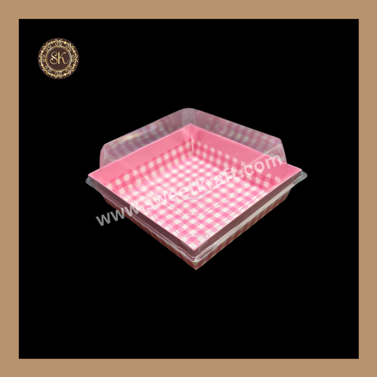 Printed Direct Bakeable Mould With Lid | Direct Bakeable Plum Cake Mould With Lid | Cake Mould With Lid | Square Shape | Pink - Pack of 10pcs