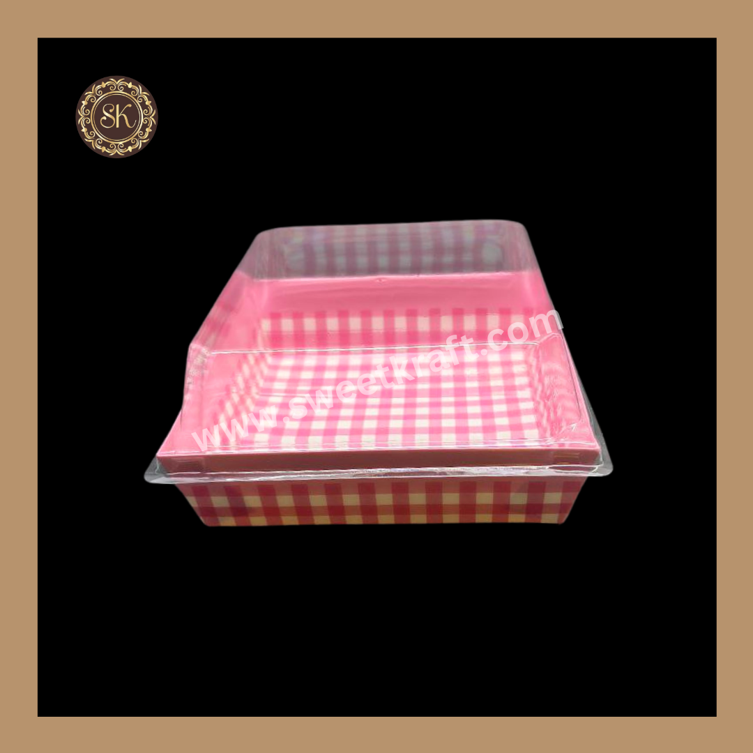 Printed Direct Bakeable Mould With Lid | Direct Bakeable Plum Cake Mould With Lid | Cake Mould With Lid | Square Shape | Pink - Pack of 10pcs