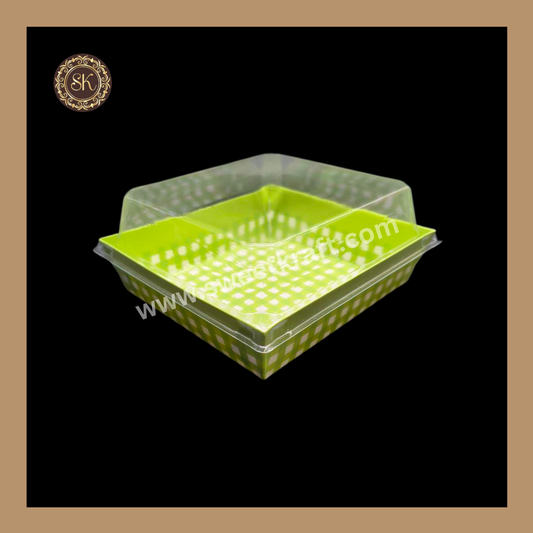 Printed Direct Bakeable Mould With Lid | Direct Bakeable Plum Cake Mould With Lid | Cake Mould With Lid | Square Shape | Green - Pack of 10pcs