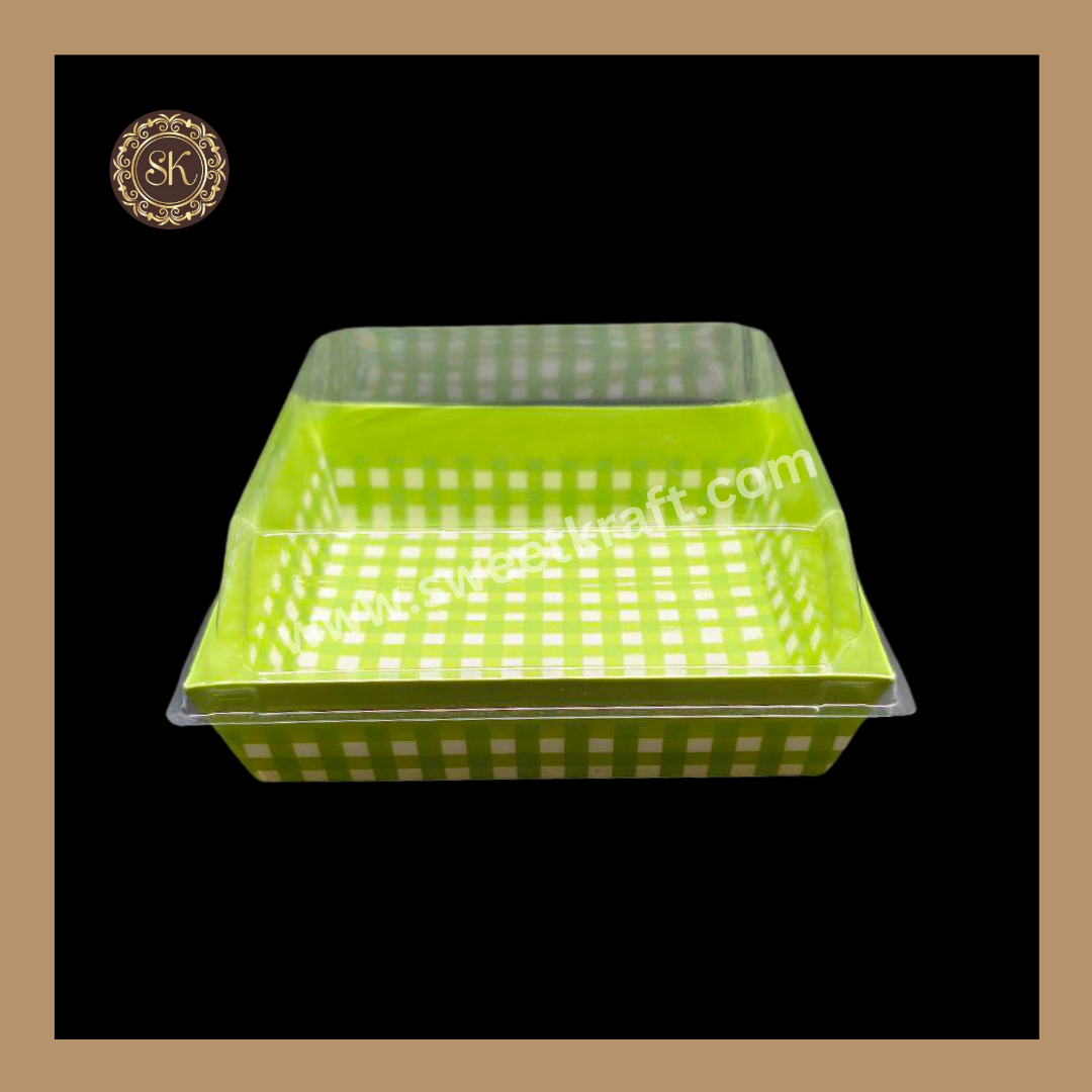 Printed Direct Bakeable Mould With Lid | Direct Bakeable Plum Cake Mould With Lid | Cake Mould With Lid | Square Shape | Green - Pack of 10pcs