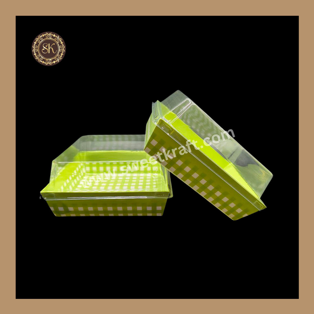 Printed Direct Bakeable Mould With Lid | Direct Bakeable Plum Cake Mould With Lid | Cake Mould With Lid | Square Shape | Green - Pack of 10pcs