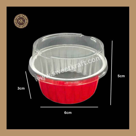 Round Foil Container | Dessert Foil Containers | Alunimium Foil Container With Lid Cover | Color - Red | Pack Of -10pcs, 50pcs & 100pcs
