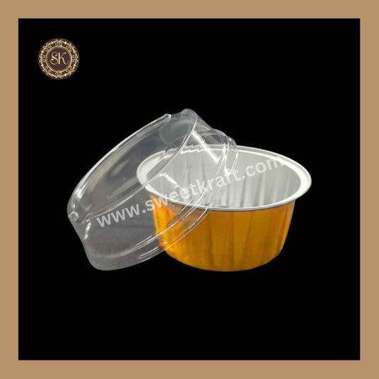Round Foil Container | Dessert Foil Containers | Alunimium Foil Container With Lid Cover | Color - Golden| Pack Of -10pcs, 50pcs & 100pcs
