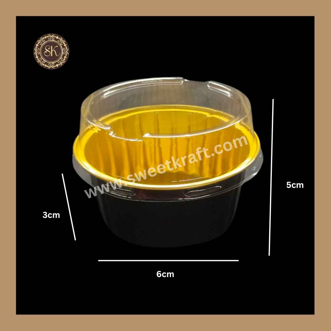 Round Foil Container | Dessert Foil Containers | Alunimium Foil Container With Lid Cover | Color - Black | Pack Of -10pcs, 50pcs & 100pcs