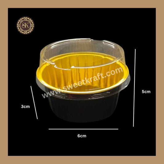 Round Foil Container | Dessert Foil Containers | Alunimium Foil Container With Lid Cover | Color - Black | Pack Of -10pcs, 50pcs & 100pcs