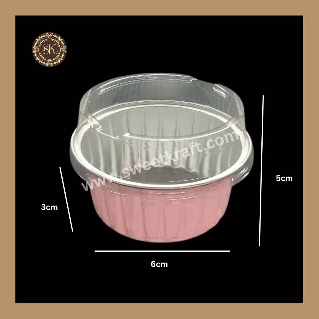 Round Foil Container | Dessert Foil Containers | Alunimium Foil Container With Lid Cover | Color - Pink | Pack Of -10pcs, 50pcs & 100pcs