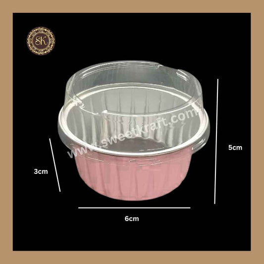 Round Foil Container | Dessert Foil Containers | Alunimium Foil Container With Lid Cover | Color - Pink | Pack Of -10pcs, 50pcs & 100pcs