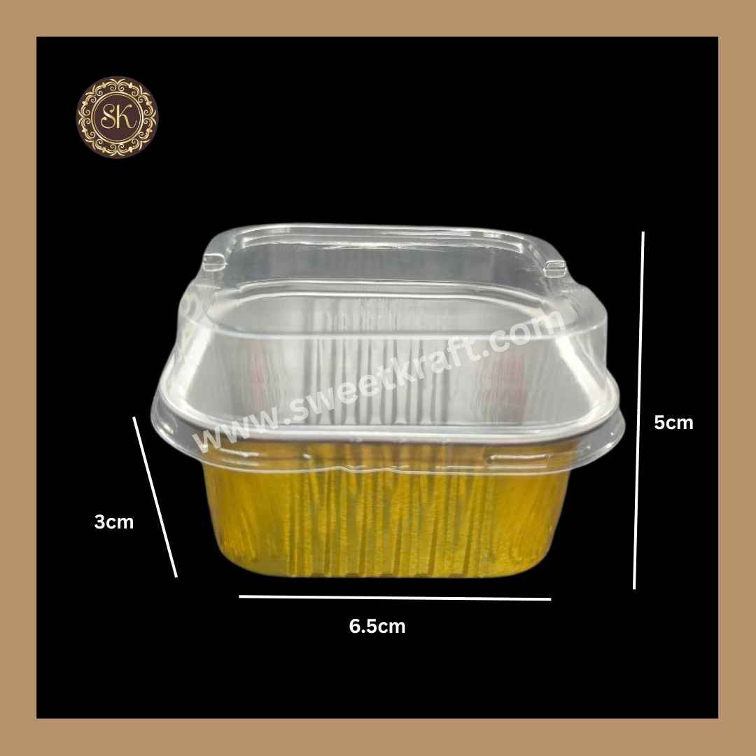 Square Foil Container | Brownie Container | Dessert Foil Containers | Alunimium Foil Container With Lid Cover | Color - Golden | Pack Of -10pcs, 50pcs & 100pcs