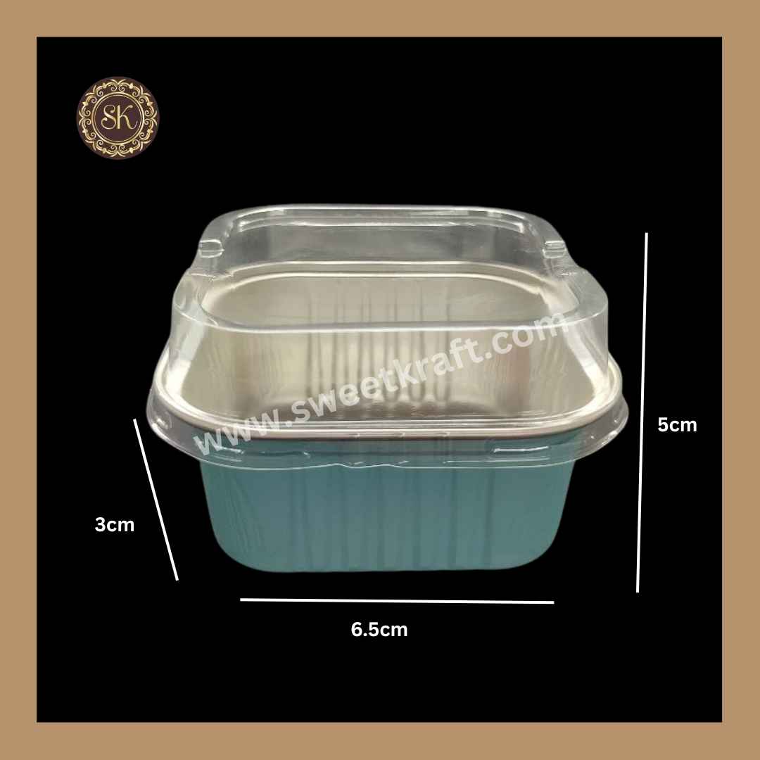 Square Foil Container | Brownie Container | Dessert Foil Containers | Alunimium Foil Container With Lid Cover | Color - Blue | Pack Of -10pcs, 50pcs & 100pcs