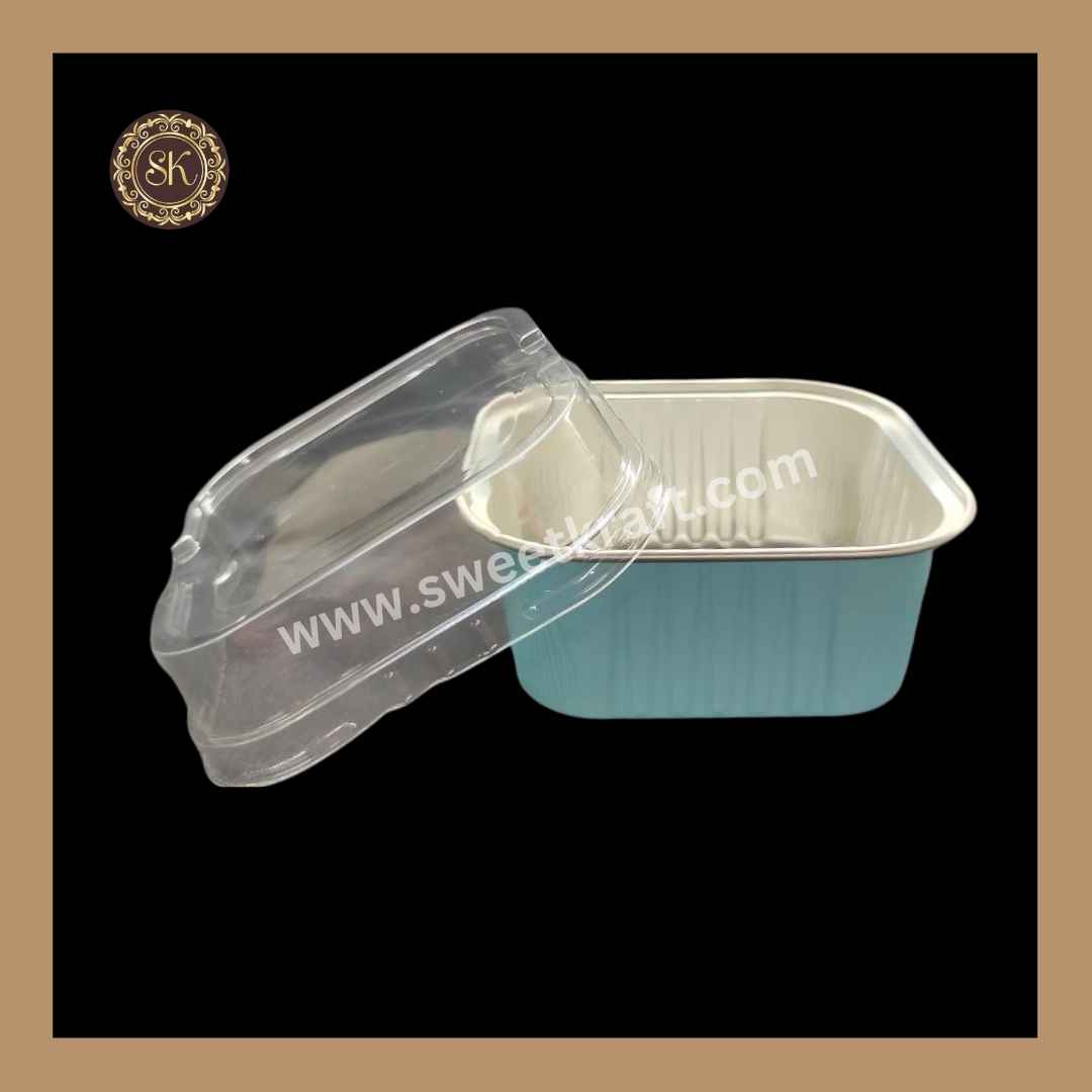 Square Foil Container | Brownie Container | Dessert Foil Containers | Alunimium Foil Container With Lid Cover | Color - Blue | Pack Of -10pcs, 50pcs & 100pcs