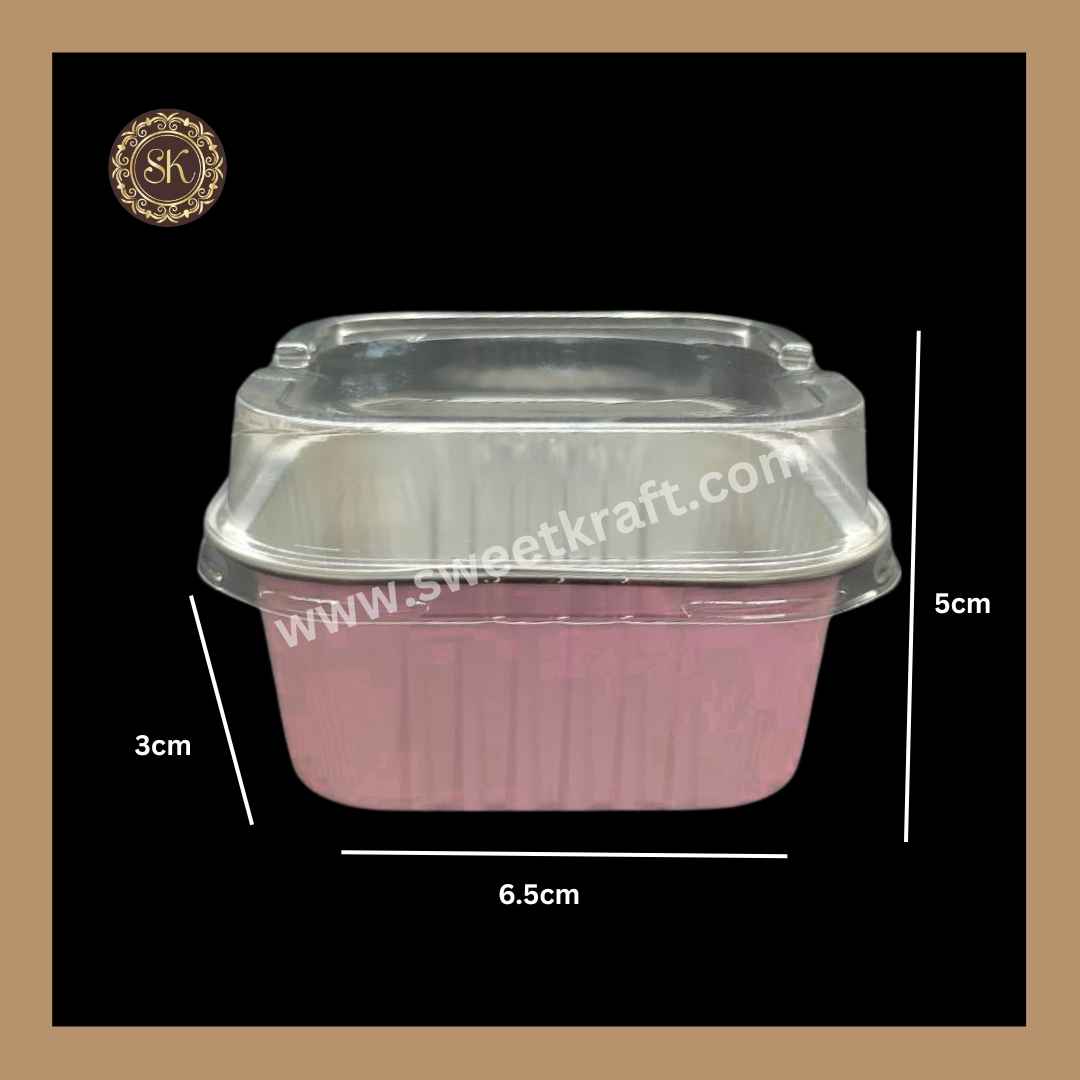 Square Foil Container | Brownie Container | Dessert Foil Containers | Alunimium Foil Container With Lid Cover | Color - Pink | Pack Of -10pcs, 50pcs & 100pcs