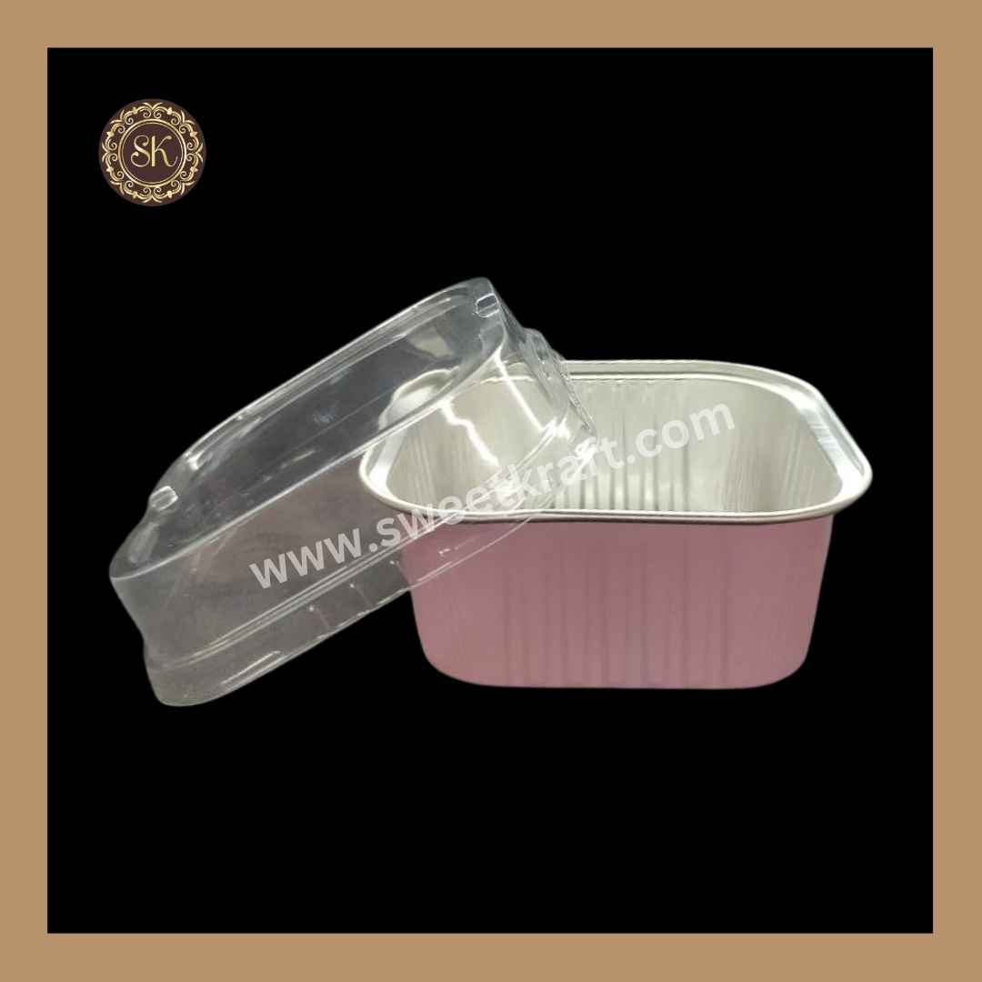 Square Foil Container | Brownie Container | Dessert Foil Containers | Alunimium Foil Container With Lid Cover | Color - Pink | Pack Of -10pcs, 50pcs & 100pcs