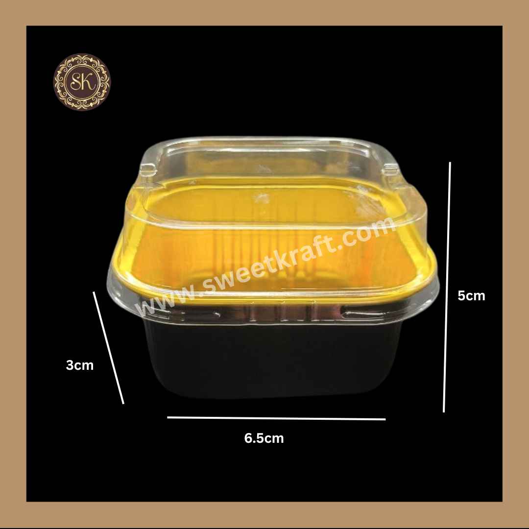 Square Foil Container | Brownie Container | Dessert Foil Containers | Alunimium Foil Container With Lid Cover | Color - Black | Pack Of -10pcs, 50pcs & 100pcs