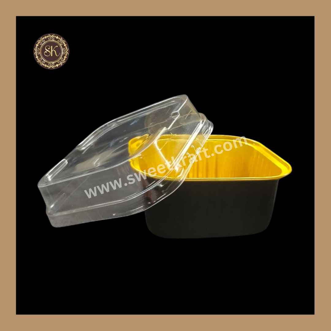 Square Foil Container | Brownie Container | Dessert Foil Containers | Alunimium Foil Container With Lid Cover | Color - Black | Pack Of -10pcs, 50pcs & 100pcs