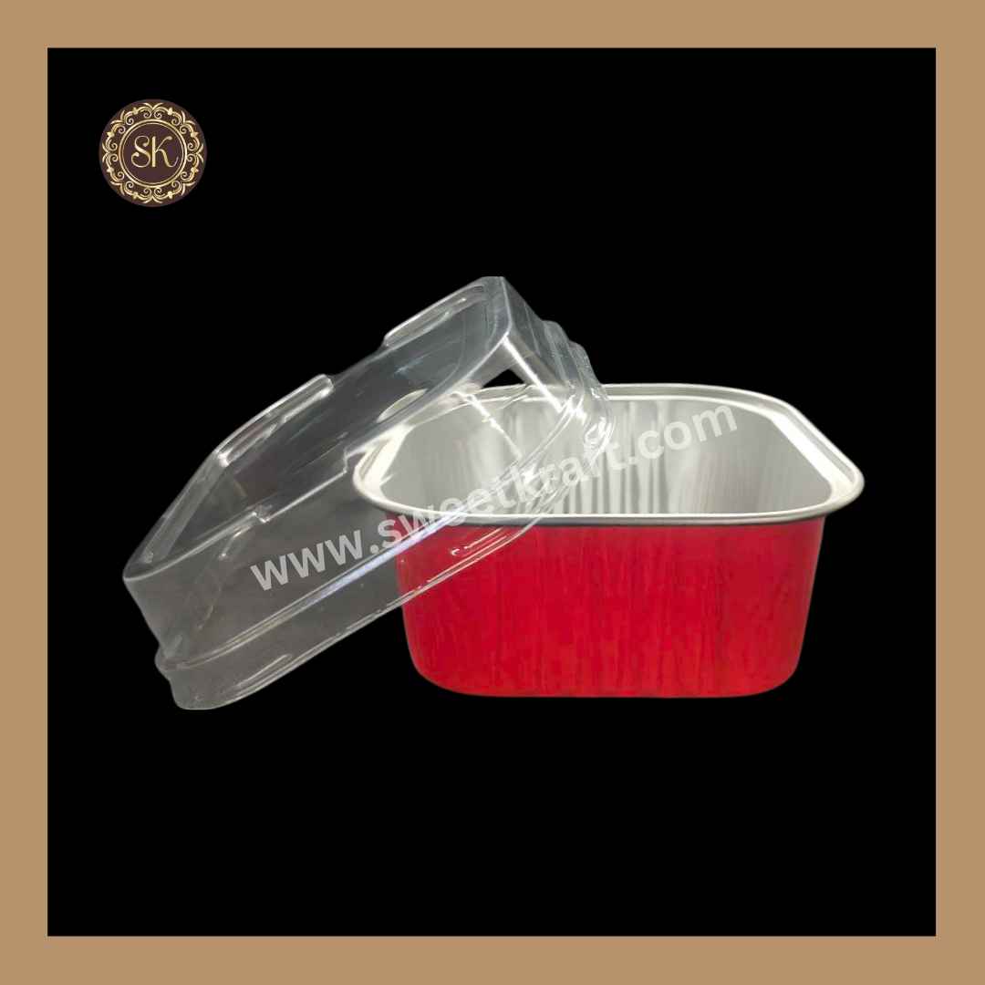 Square Foil Container | Brownie Container | Dessert Foil Containers | Alunimium Foil Container With Lid Cover | Color - Red | Pack Of -10pcs, 50pcs & 100pcs