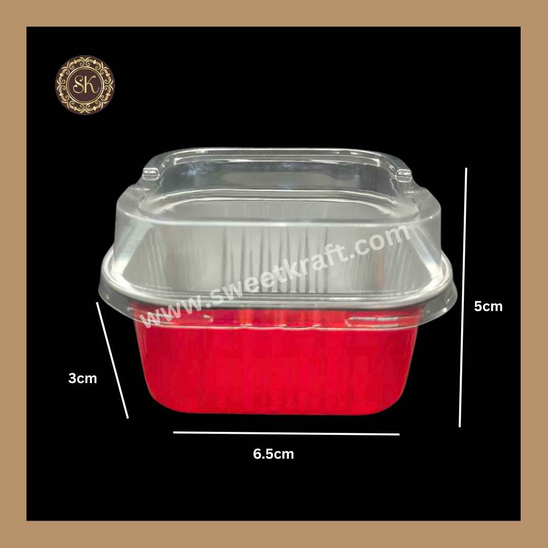 Square Foil Container | Brownie Container | Dessert Foil Containers | Alunimium Foil Container With Lid Cover | Color - Red | Pack Of -10pcs, 50pcs & 100pcs