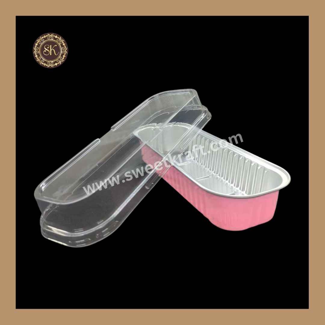 Rectangle Foil Container | Cake Container | Dessert Foil Containers | Alunimium Foil Container With Lid Cover | Color - Pink | Pack Of -10pcs, 50pcs & 100pcs
