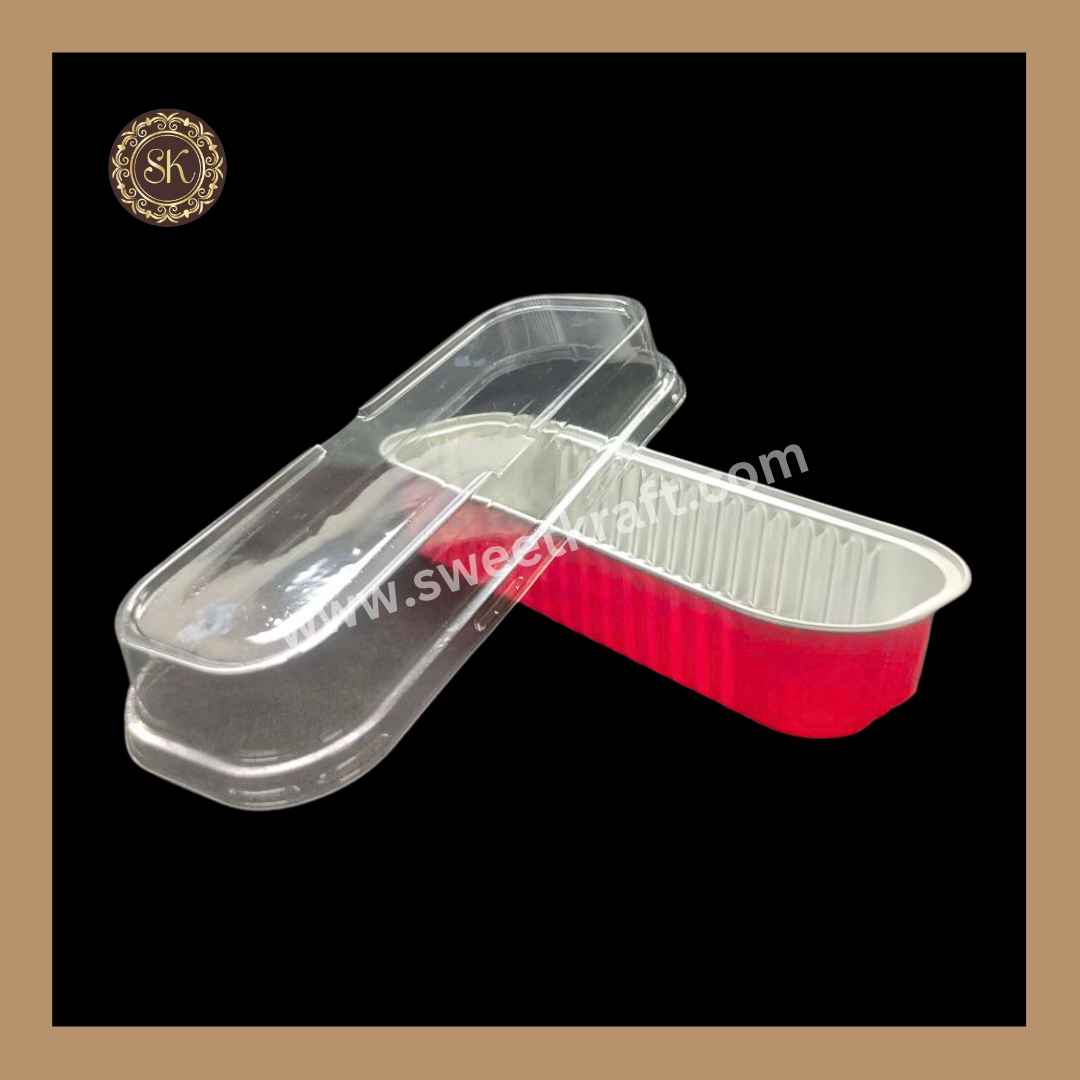 Rectangle Foil Container | Cake Container | Dessert Foil Containers | Alunimium Foil Container With Lid Cover | Color - Red | Pack Of -10pcs, 50pcs & 100pcs
