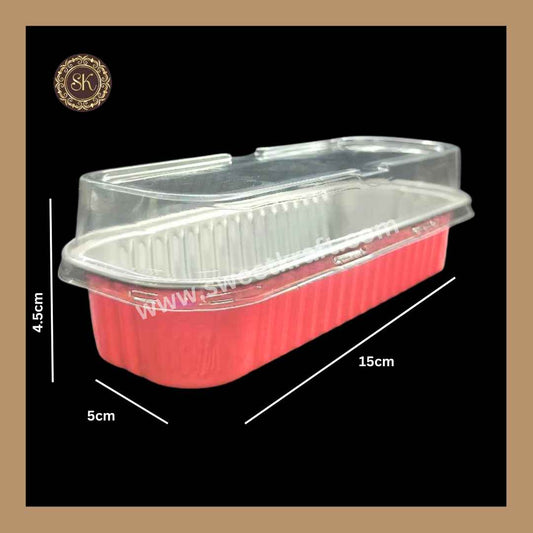 Rectangle Foil Container | Cake Container | Dessert Foil Containers | Alunimium Foil Container With Lid Cover | Color - Red | Pack Of -10pcs, 50pcs & 100pcs
