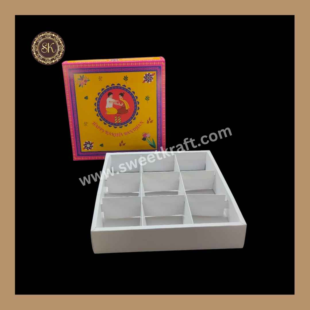 9 Cavity Hamper Box | Happy Raksha Bandhan Hamper Box |  Brownie Box | Yellow Colour | Pack Of 5pcs & 10pcs