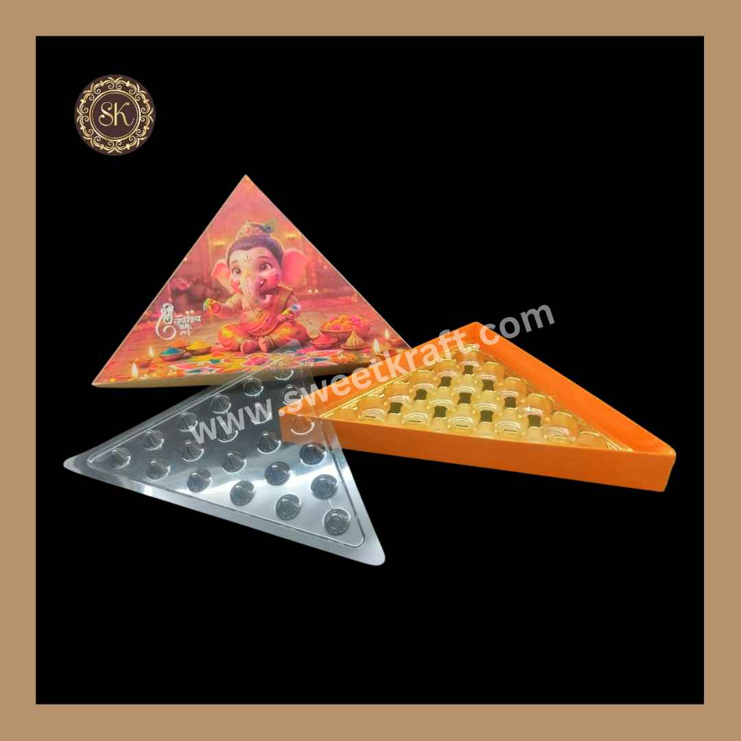 21 Cavity Ganpati Triangle Box | Modak Box with Lid | Triangle Shape Modak Box | Orange Colour | Pack Of 5pcs & 10pcs