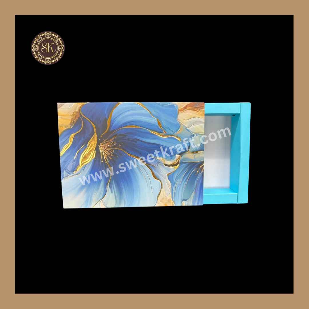 6 Cavity Floral Print Box | 6 Cavity Box | Chocolate Box | Gift Box | Mithai Box | Blue - (Only Box)