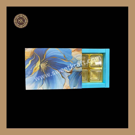 6 Cavity Floral Print Box | 6 Cavity Box | Chocolate Box | Gift Box | Mithai Box | Blue - (With Cavity & Lid Cover)