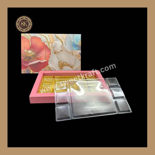 15 Combo Floral Print Box | 15 Cavity Box | Chocolate Box | Gift Box | Mithai Box | Pink- (With Cavity & Lid Cover)