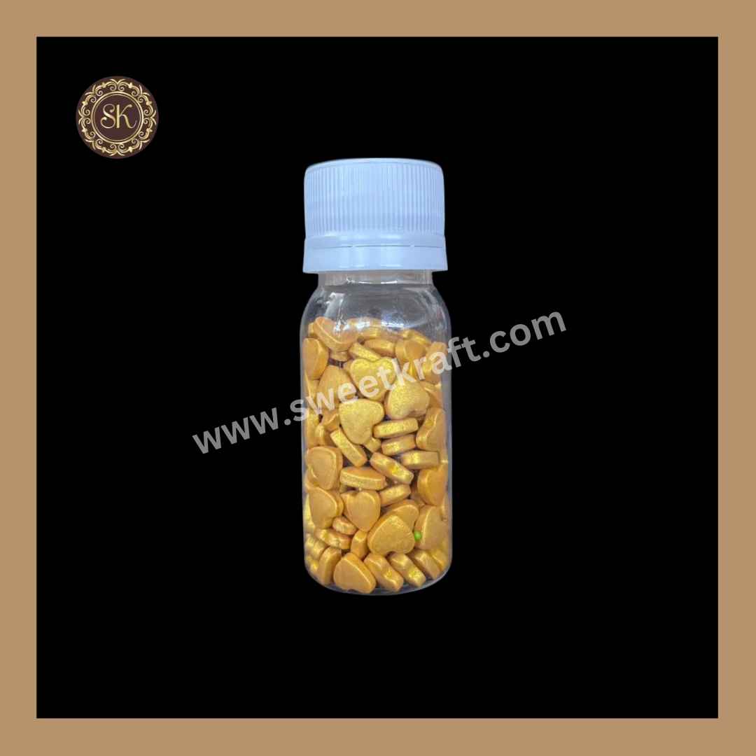 Fancy Candy | Heart Sprinkles | Edible Cake Decoration Items | Cake Topping | Sprinkles For Cake Decoration | Golden Colour - Small Bottle (SP - 024)
