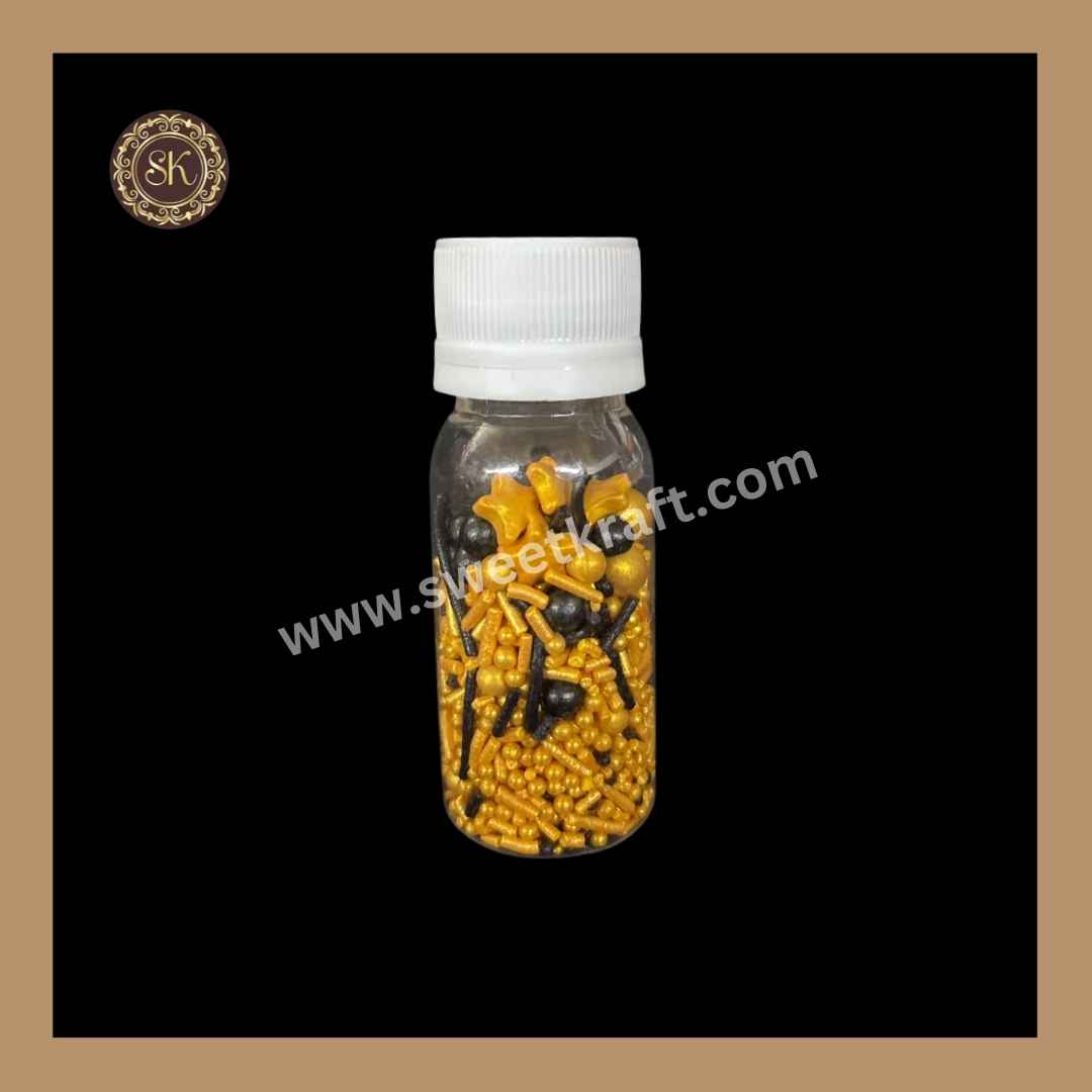 Fancy Candy | Mix Sprinkles | Edible Cake Decoration Items | Cake Topping | Sprinkles For Cake Decoration | Golden & Black Colour - Small Bottle (SP - 026)