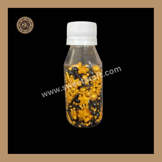 Fancy Candy | Mix Sprinkles | Edible Cake Decoration Items | Cake Topping | Sprinkles For Cake Decoration | Golden & Black Colour - Medium Bottle (SP - 027)