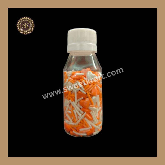 Fancy Candy | Hreat Sprinkles | Edible Cake Decoration Items | Cake Topping | Sprinkles For Cake Decoration | Orange & White Colour - Medium Bottle (SP - 031)